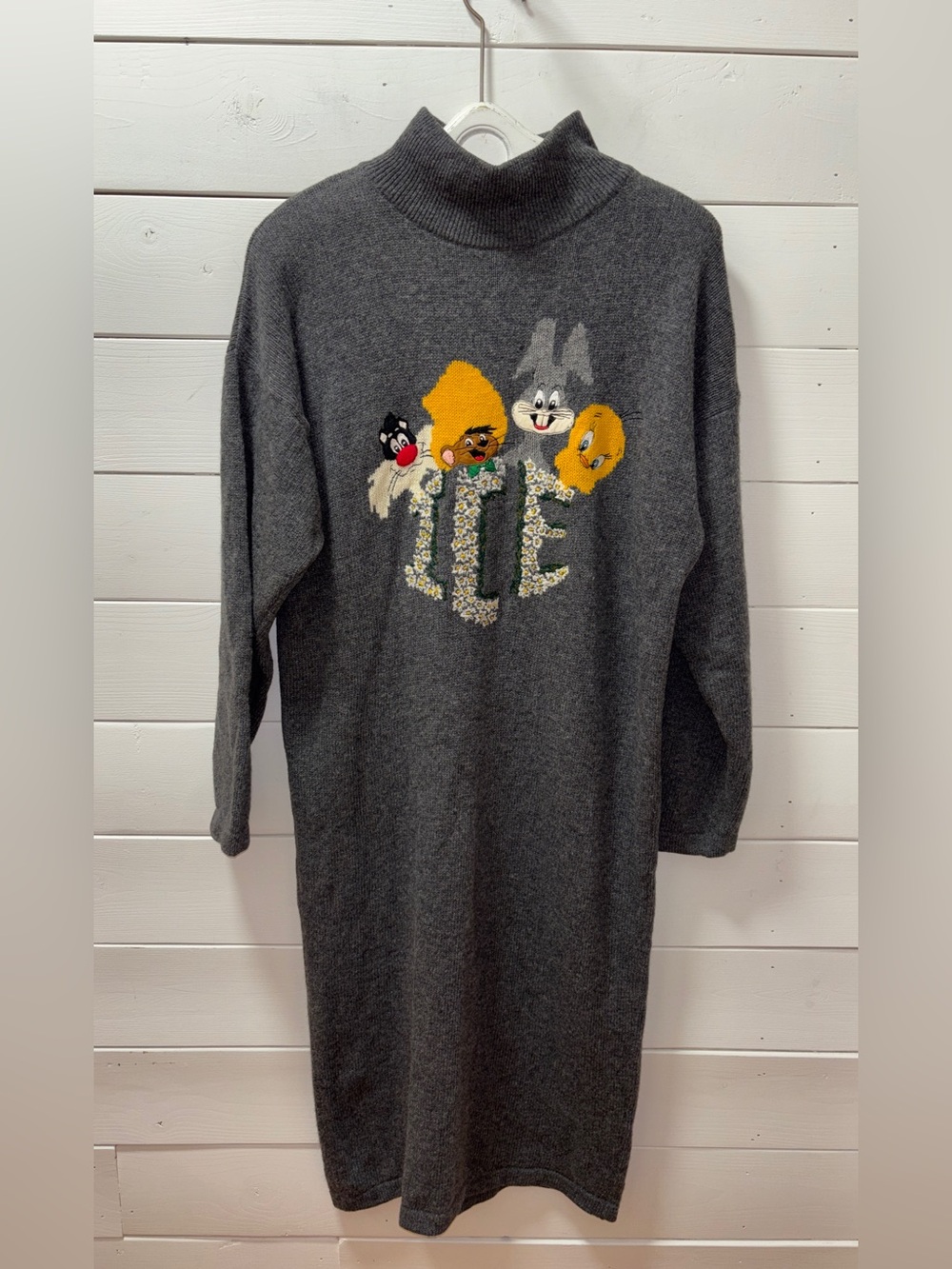 ICEBERG Vintage Looney Tunes 100% Wool Sweater Dress – Made in Italy